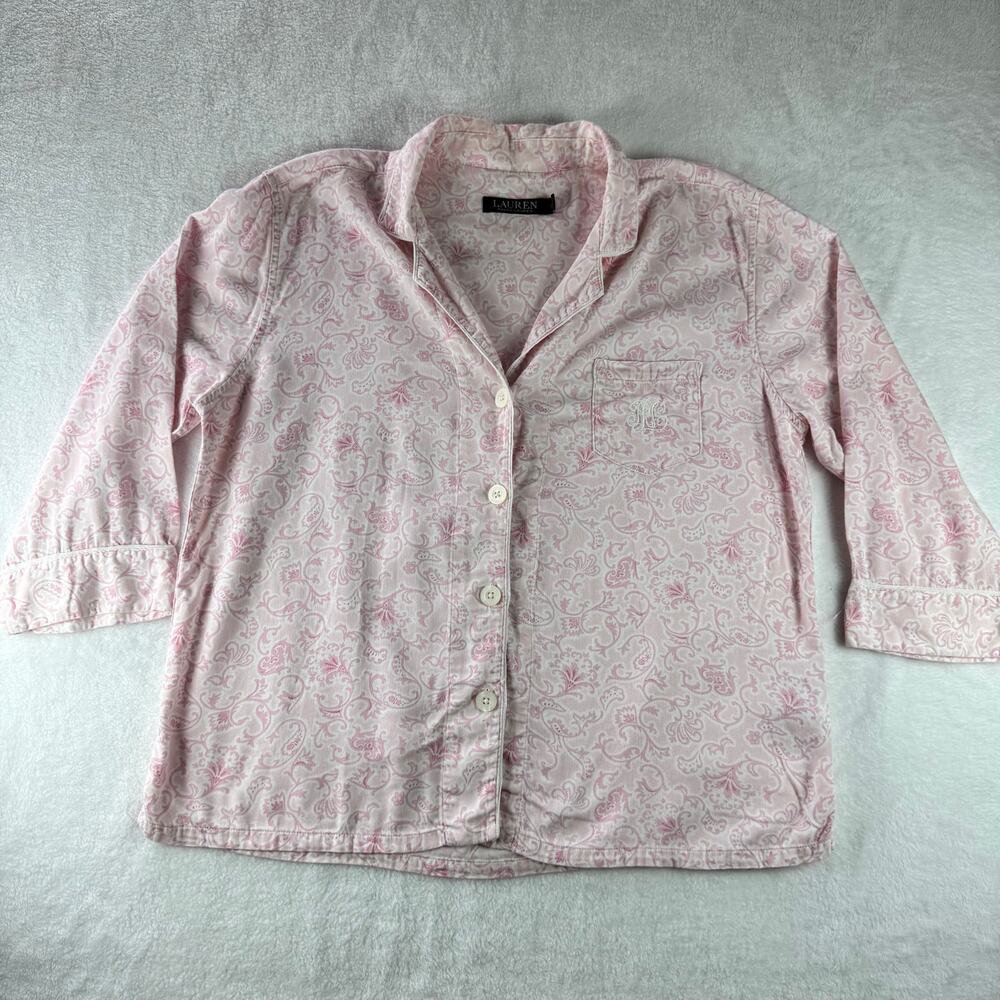 Lauren Ralph Lauren Pink Paisley Pajama Top Women L  Button Front Sleep Monogram